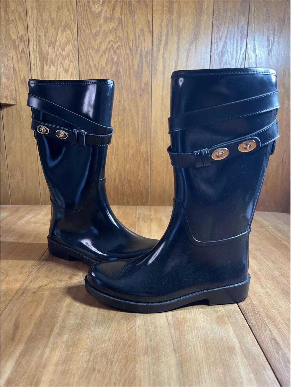 Coach Trisha Black Rain Boots Sz 6B